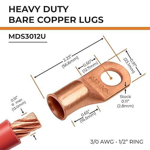 Miniatura 52 de SELTERM - 2 terminales de anillo resistentes para cable de batería, calibre 4 AWG, pernos de 3/8 pulgadas, terminales de calibre 4, ojales de cobre