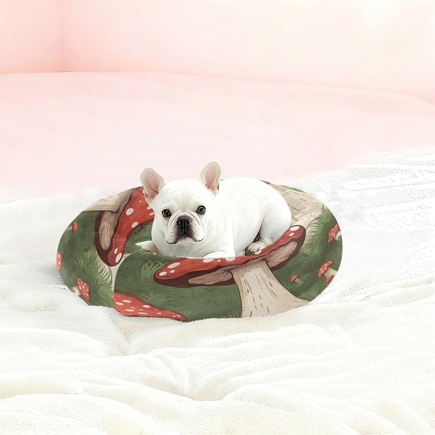 Dog Bed Ultra Soft Fluffy Comfortable Cat Bed, Forest Mushroom Washable Dog Beds Anti-Slip Round Pet Beds for Medium Dogs