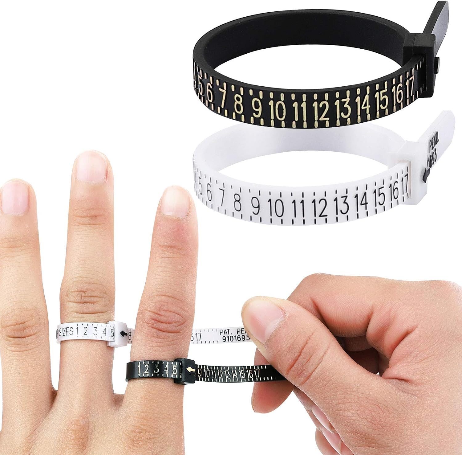 2 Pcs Ring Sizer Measuring Tool Set, US Accurate Ring Gauge Measuring Tool Belt Reusable Jewelry Measurement Finger Sizer for Womens Mens Kids with Upgrade Comfortable Plastic