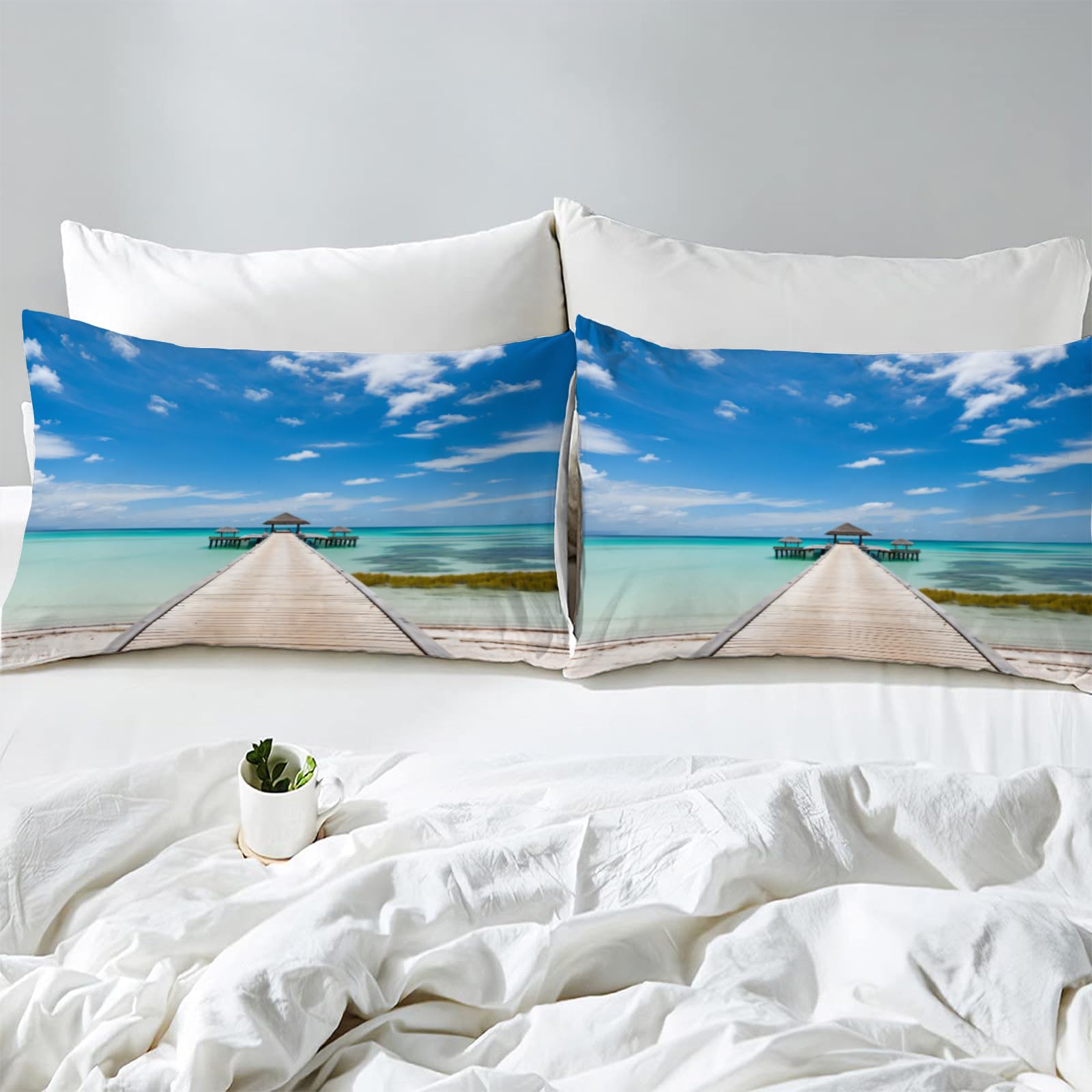 Copripiumino Matrimoniale Tema Oceano Con Pesci - 240x220 Cm, Microfibra Anallergica, Con 2 Federe 50x75 Cm, Cerniera Nascosta, Lavabile In Lavatrice