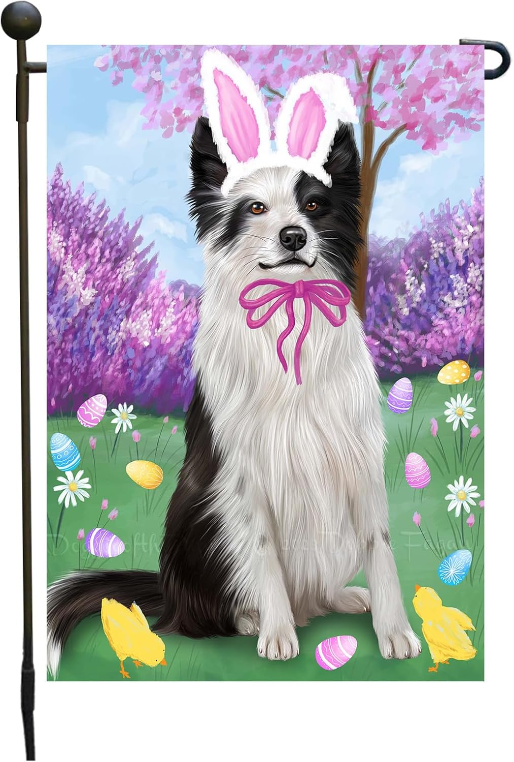Border Collie Easter Day Festive Design Garden Flags for Outdoor Decorations - Double Sided Yard Lawn Banner - Spring Gifts for Pet Lover 12 1/2"w x 18"h
