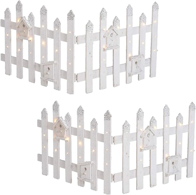 Guaranteed4Less Christmas Rustic Wooden Snow Fence LED Lights Tree Skirt Stand Cover Decorations (White with Silver Tips, 2)