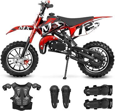 Gas Dirt Bike for Kids 50cc 2 Stroke, Kids Pit Bike, w/Riding Pad Set, Red
