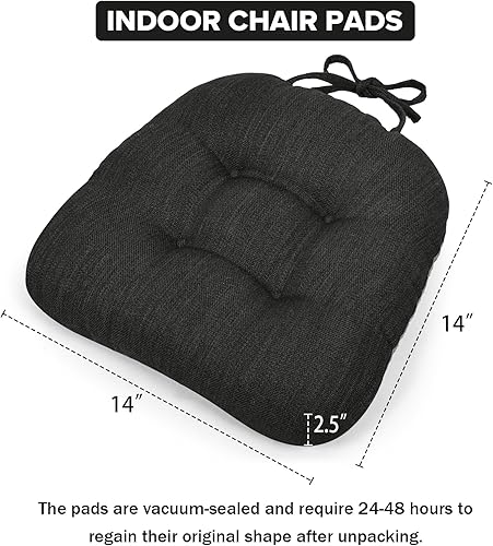 Miniatura 3 de baibu Juego de 2 almohadillas de metal para sillas de comedor de 14 x 14 pulgadas con lazos, cojines súper suaves para sillas de cocina, cojines