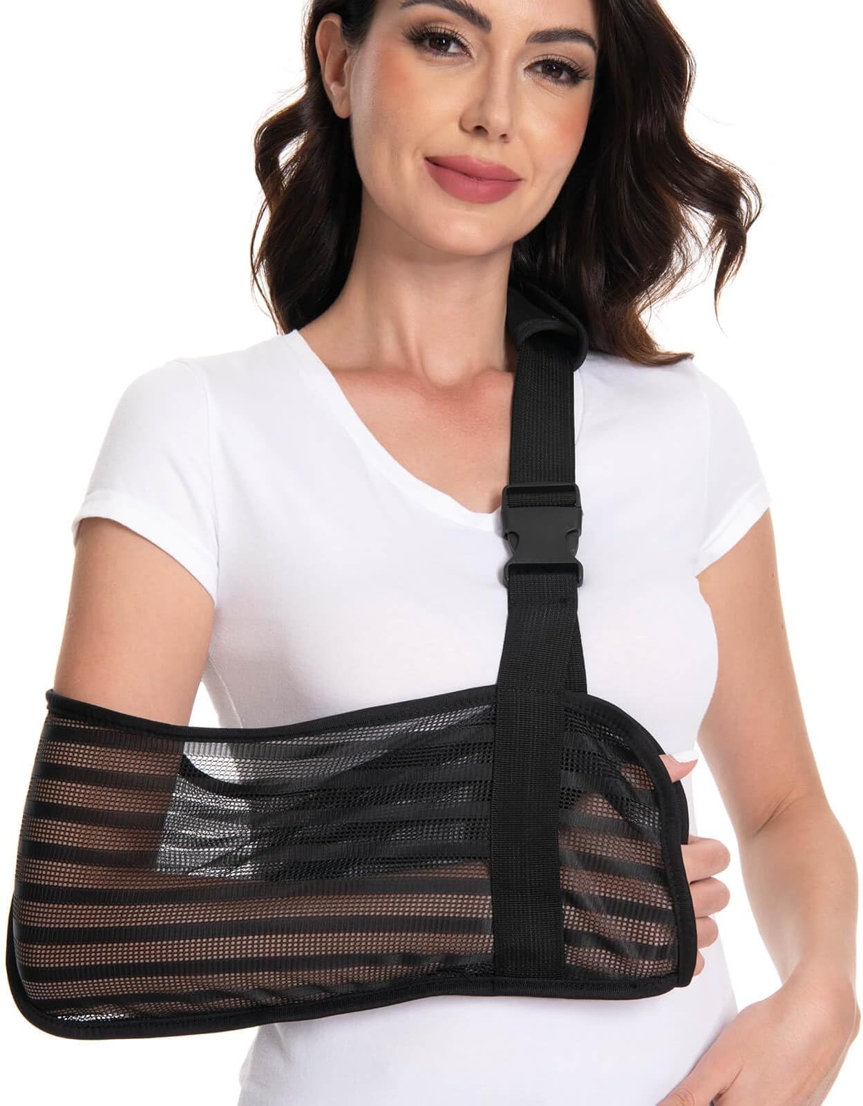 Ledhlth Arm Sling for Broken Arm, Torn Rotator Cuff, Shoulder, Elbow, Wrist Injury, Mesh Support Brace for Men and Women (Black, One Size)