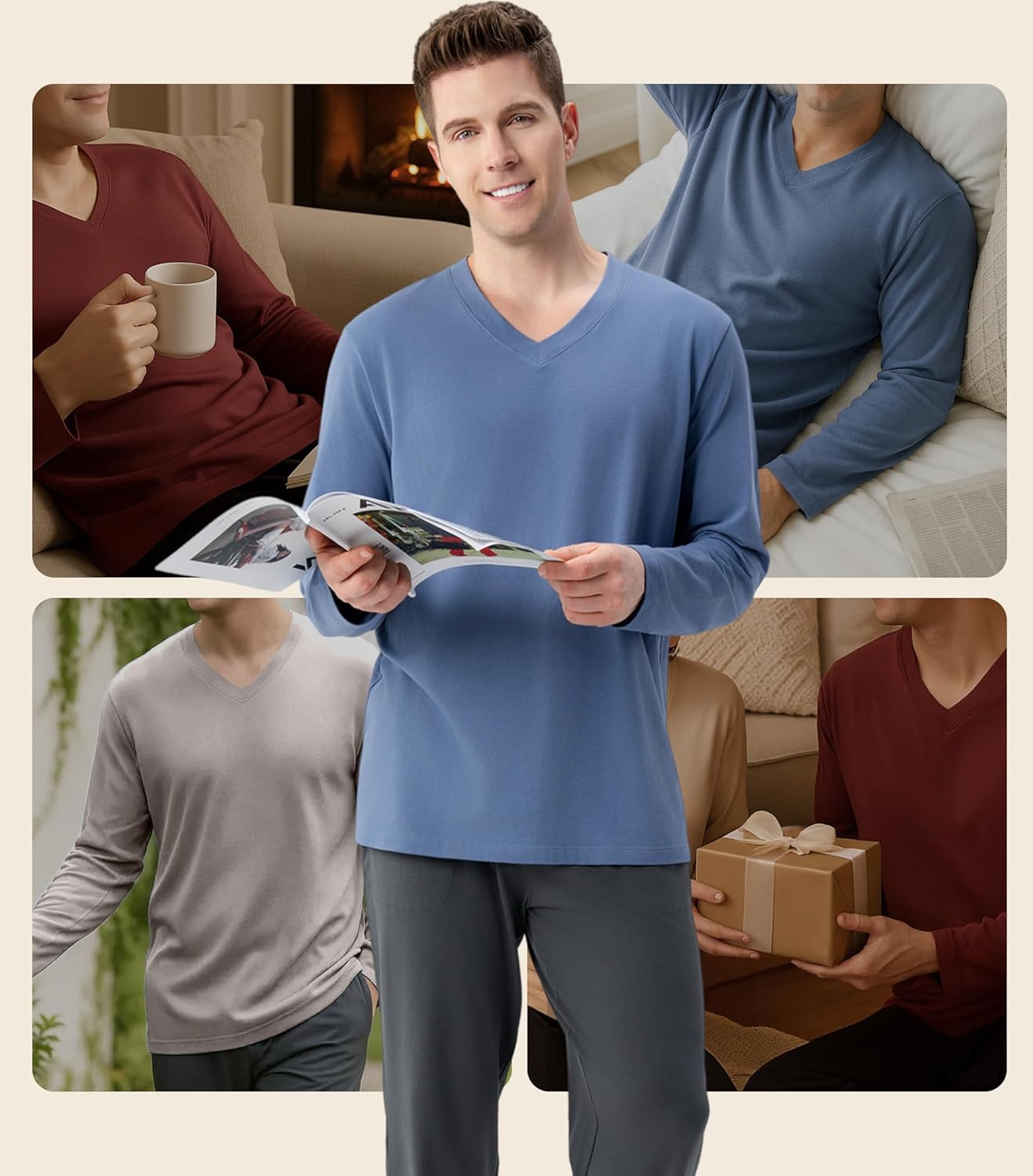 DAVID ARCHY Men's Pajamas Set Soft Cotton pajamas for men Comfy Loungewear Pjs with Pockets - Image 6