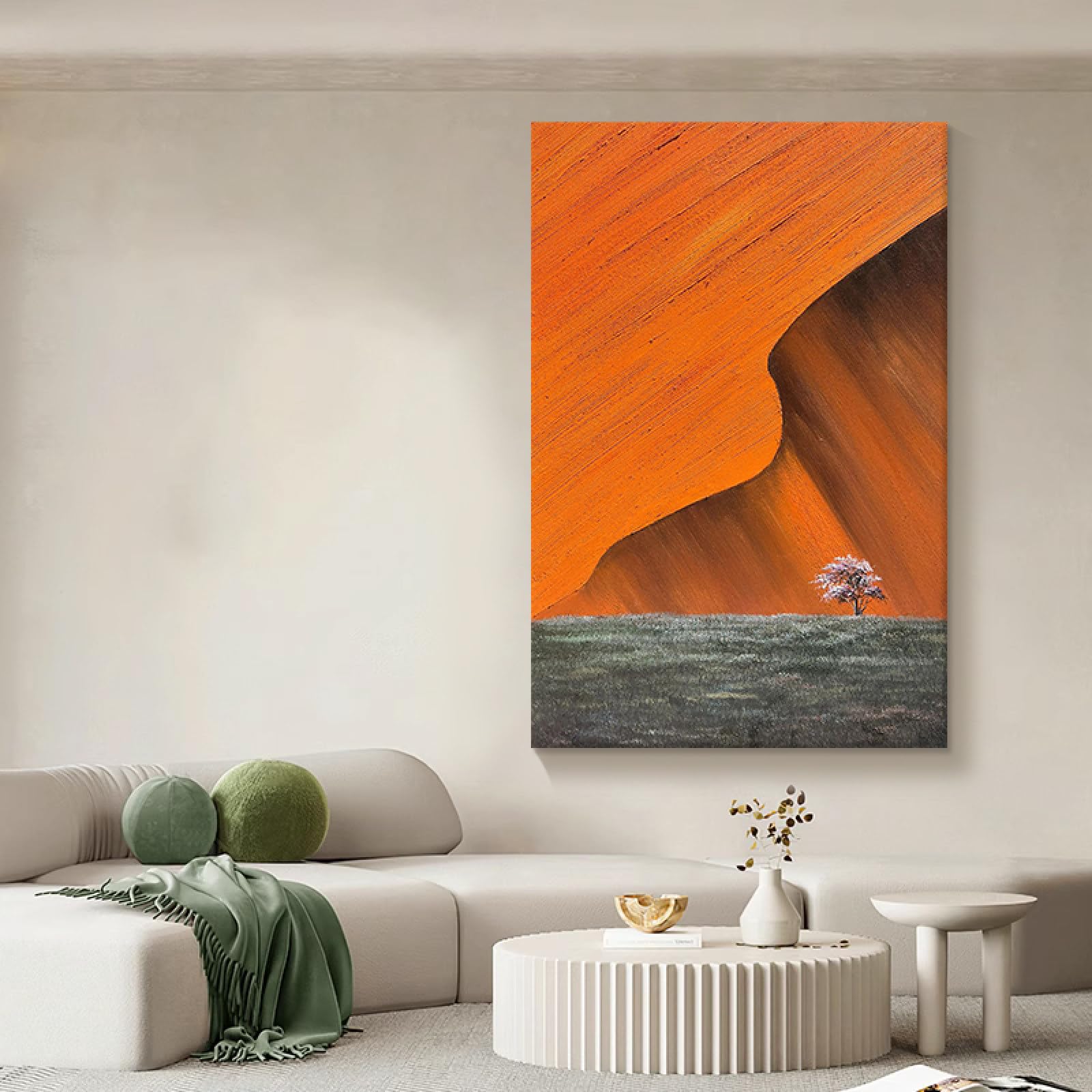 Peinture à l'huile désert texturé toile abstraite artisanale pour une ambiance sereine