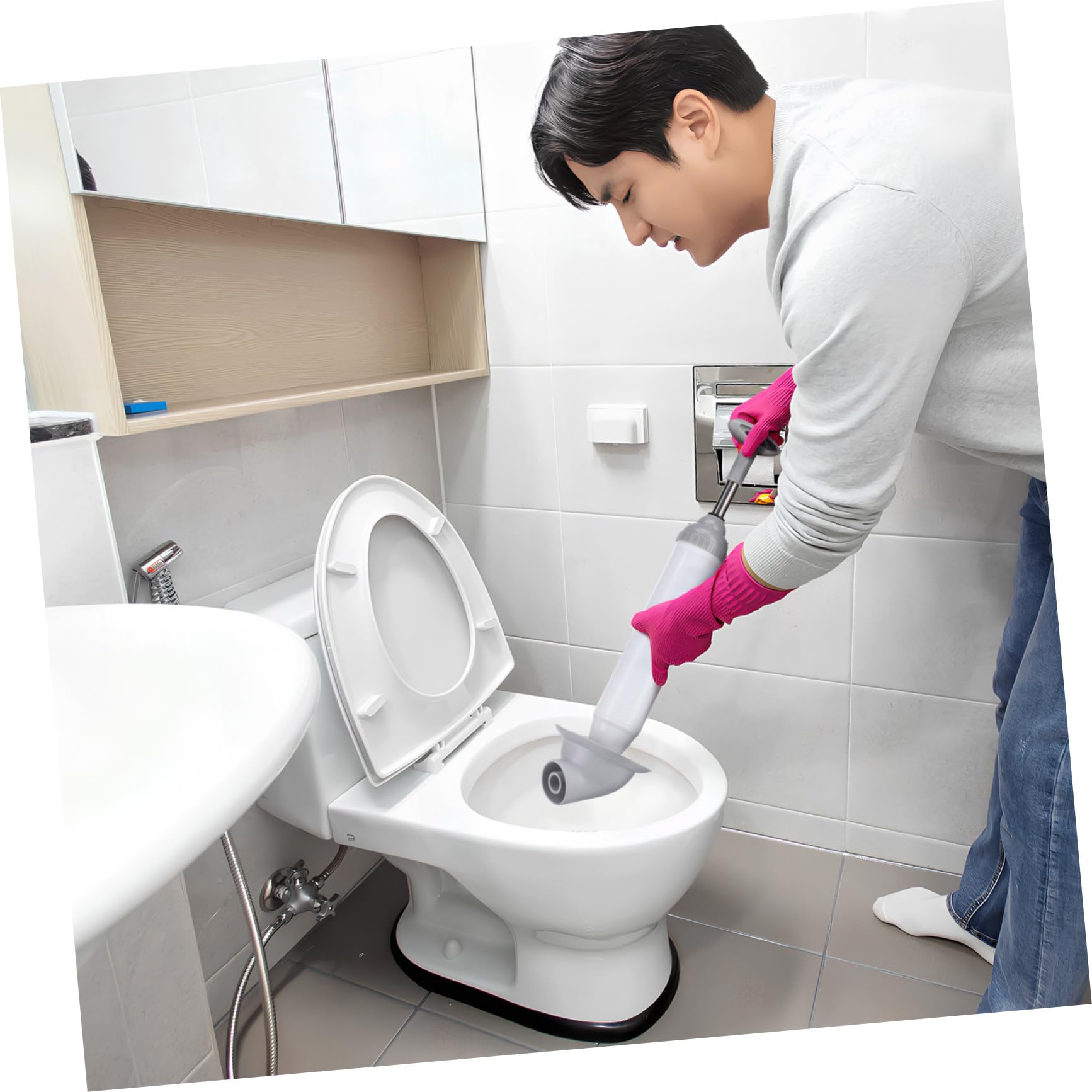 STOBAZA Déboucheur Air Comprimé Haute Pression avec Tête Incurvée Outil Robuste Acier Inoxydable pour Canalisation WC Extraction Rapide des Bouchons