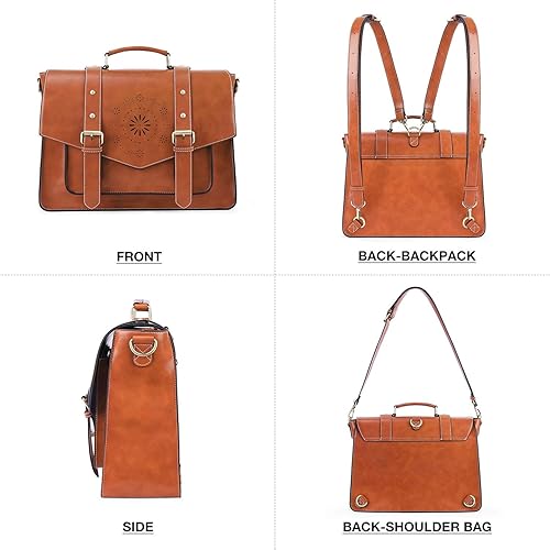Miniatura 22 de ECOSUSI Mochila para mujer, maletín para computadora portátil, de cuero vegano, bolsas de trabajo para portátiles de 15.6 pulgadas, color café