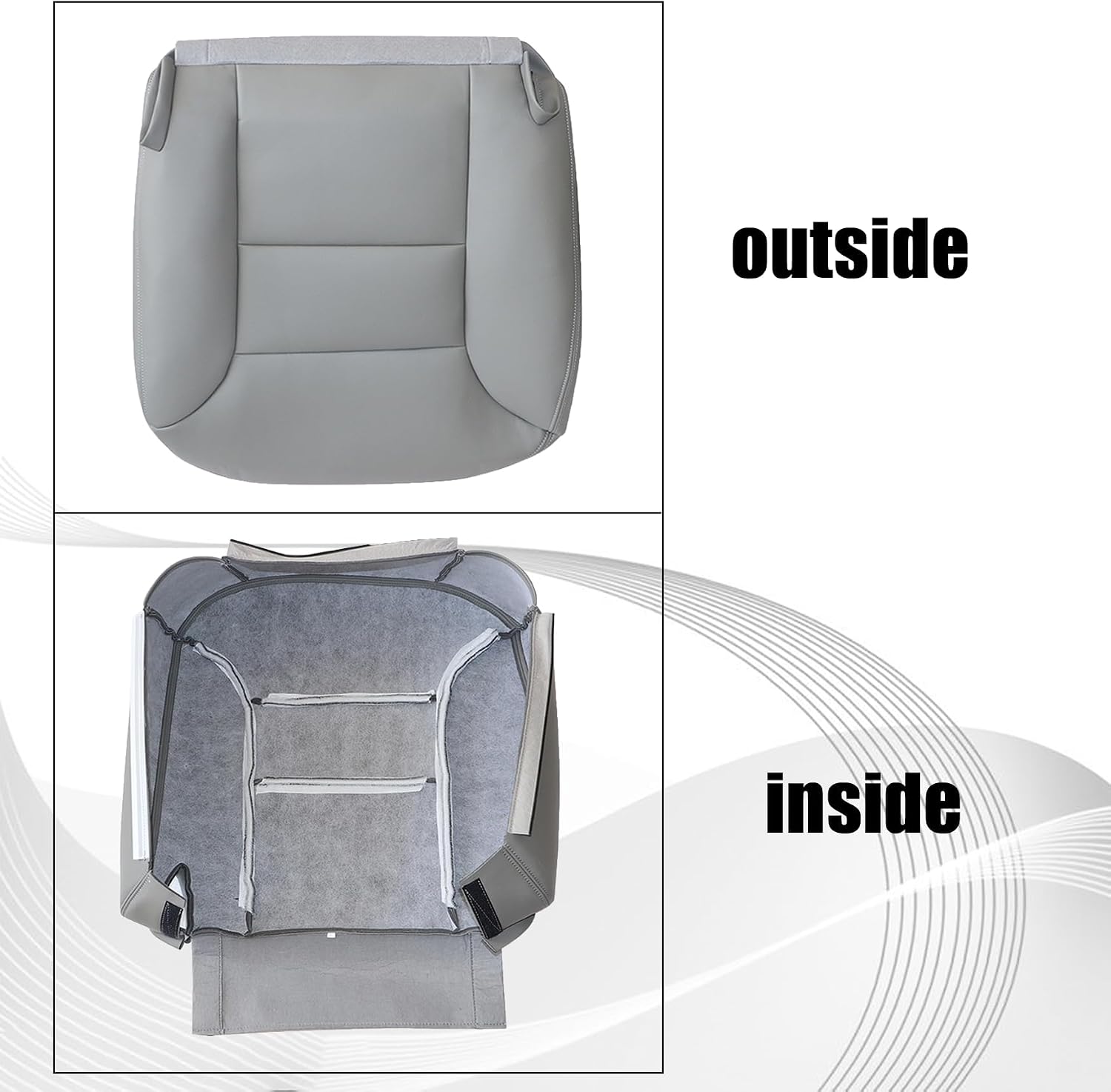#132 Front Passenger Side Bottom Replacement Leather Seat Cover Gray Compatible with Chevy Tahoe Suburban Silverado 1500 2500 3500 / GMC Sierra Yukon 1995 1996 1997 1998 1999