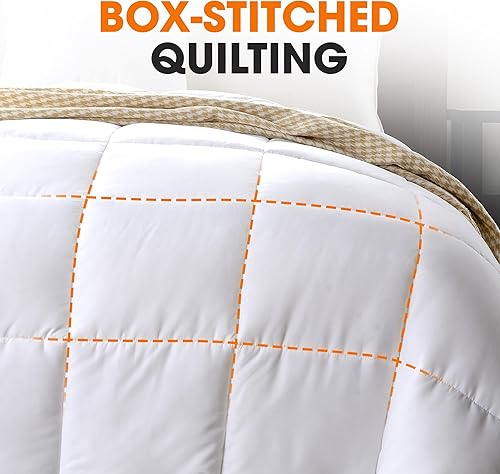 Miniatura 4 de Cheer Collection Lujoso relleno de edredón, edredón blanco alternativo de plumón de ganso súper afelpado, tamaño matrimonial, 82 x 86 pulgadas