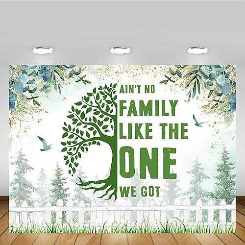Miniatura 5 de MEHOFOND Fondo verde de reunión familiar de 7 x 5 pies, bienvenido a nuestros miembros de la familia, fondo de fotografía, hojas de árbol