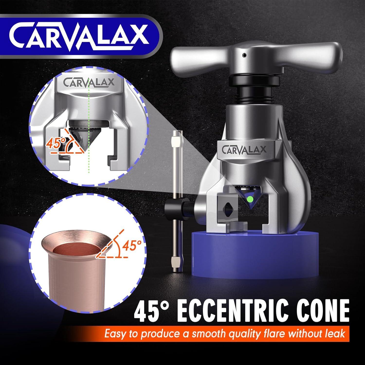 CARVALAX 45° Eccentric Flaring Tool Kit for Copper, Brass, and Aluminum Tubing, Single Flaring Bar with 7 Dies (3/16" to 3/4"), for HVAC, Refrigeration,and Brake Lines, heavy duty with Case (Imperial)
