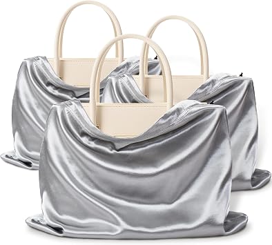 Vonty 3 Pack Silky Dust Bags for Shoes and Purses, Satin Drawstring Bag for HandBags Boots - Grey Shoe Bag Silk Dust Cover Bag Protector Travel Storage Pouch19.6 x 15.7 In