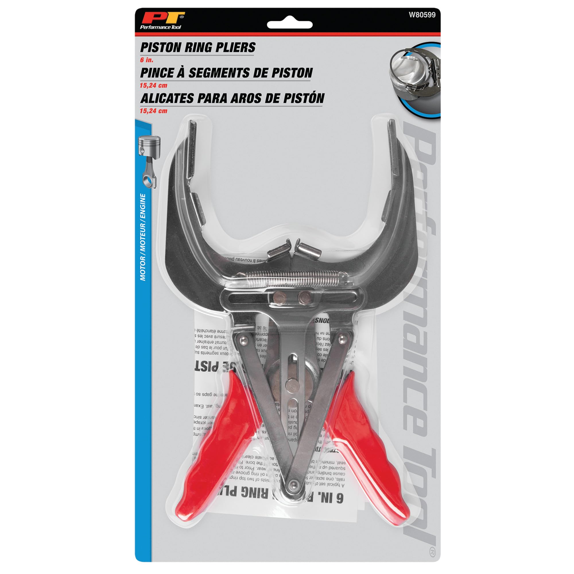 Performance Tool W80599 - Alicates de anillo de pistón de 6 pulgadas, acero de aleación, agarre acolchado de plástico, herramienta de revisión del motor, rojo