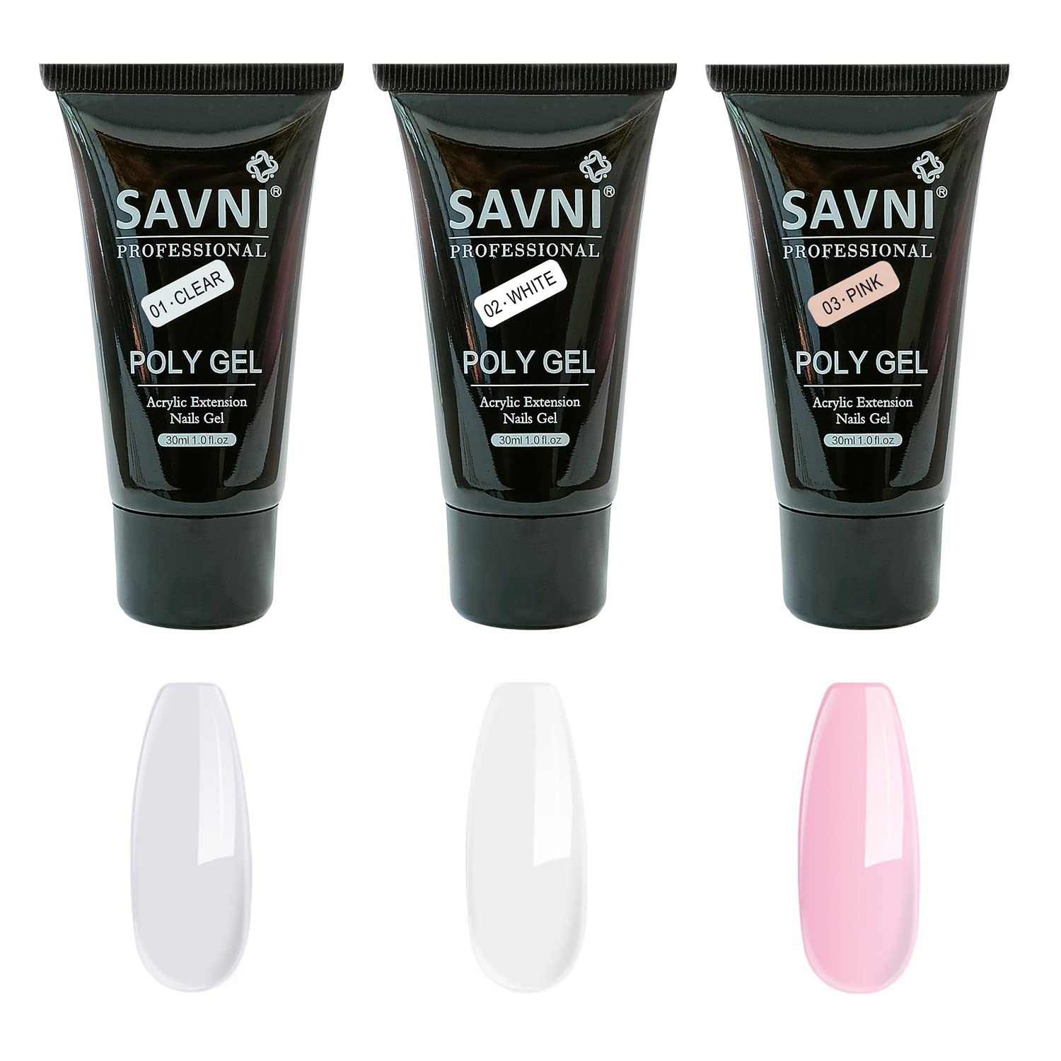 Savni combo of white, pink and clear 30 ml nail uv polygel (total 90 ml)-image-41