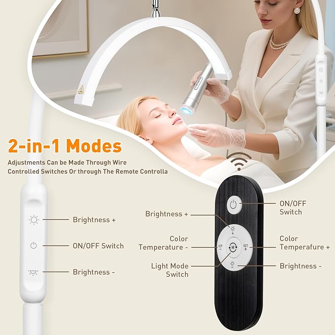 HITTI HITTI Lash Light for Eyelash Tech, Flexible Gooseneck LED Half Moon Floor Lamp for Esthetician & Artists,Tattoo, Extensions, Nail, Beauty, Craft, Adjustable Height, Dimmable Brightness and Color-White photo 6