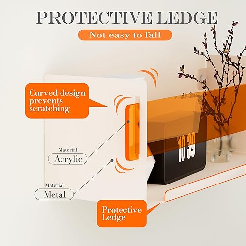 Miniatura 3 de Estante flotante de metal, estante de pared con paneles acrílicos, juego de 3 estantes montados en la pared, almacenamiento de pared, estante de