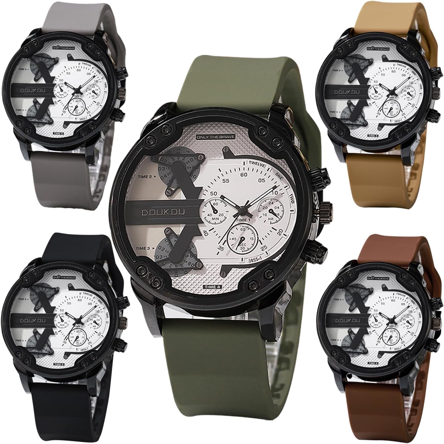 5 Pack Stylish Men's Watches Casual Business Sport Military Waterproof Rubber Silicone Band Quartz Analog Assorts Wrist Watches for Men Students Wholesales Set
