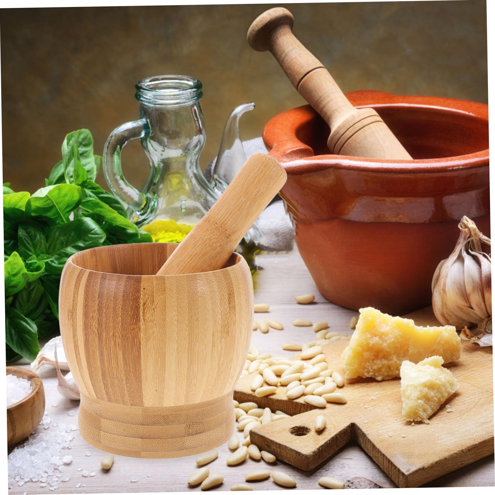 Cabilock 1Set Manual Garlic Grinding Bowl Kit with Pestle Natural Garlic Masher for Cooking and Pill Crushing Smooth Finish Kitchen Tool