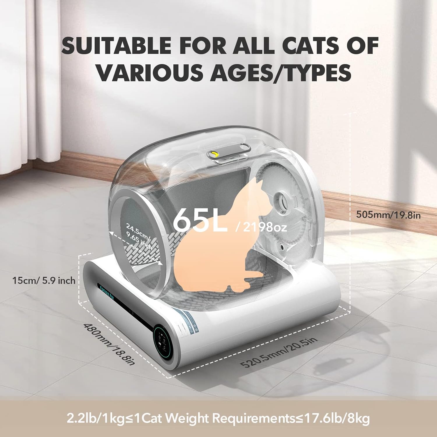 Famree Pet Self Cleaning Cat Litter Box, Automatic Large Capacity Cat