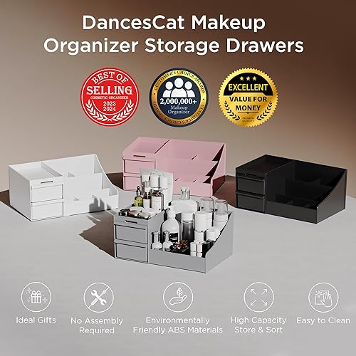 Miniatura 9 de Organizador de maquillaje para encimera, organizador de tocador con cajones para cosméticos, cuidado de la piel, cepillos, perfume, organizador de