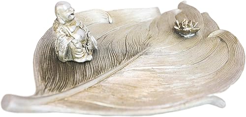 Miniatura 4 de Ebros Gift Buddhism Hotei Laughing Buddha sentado en Bodhi hoja de árbol con flor de loto incienso soporte quemador figura Zen Feng Shui hogar