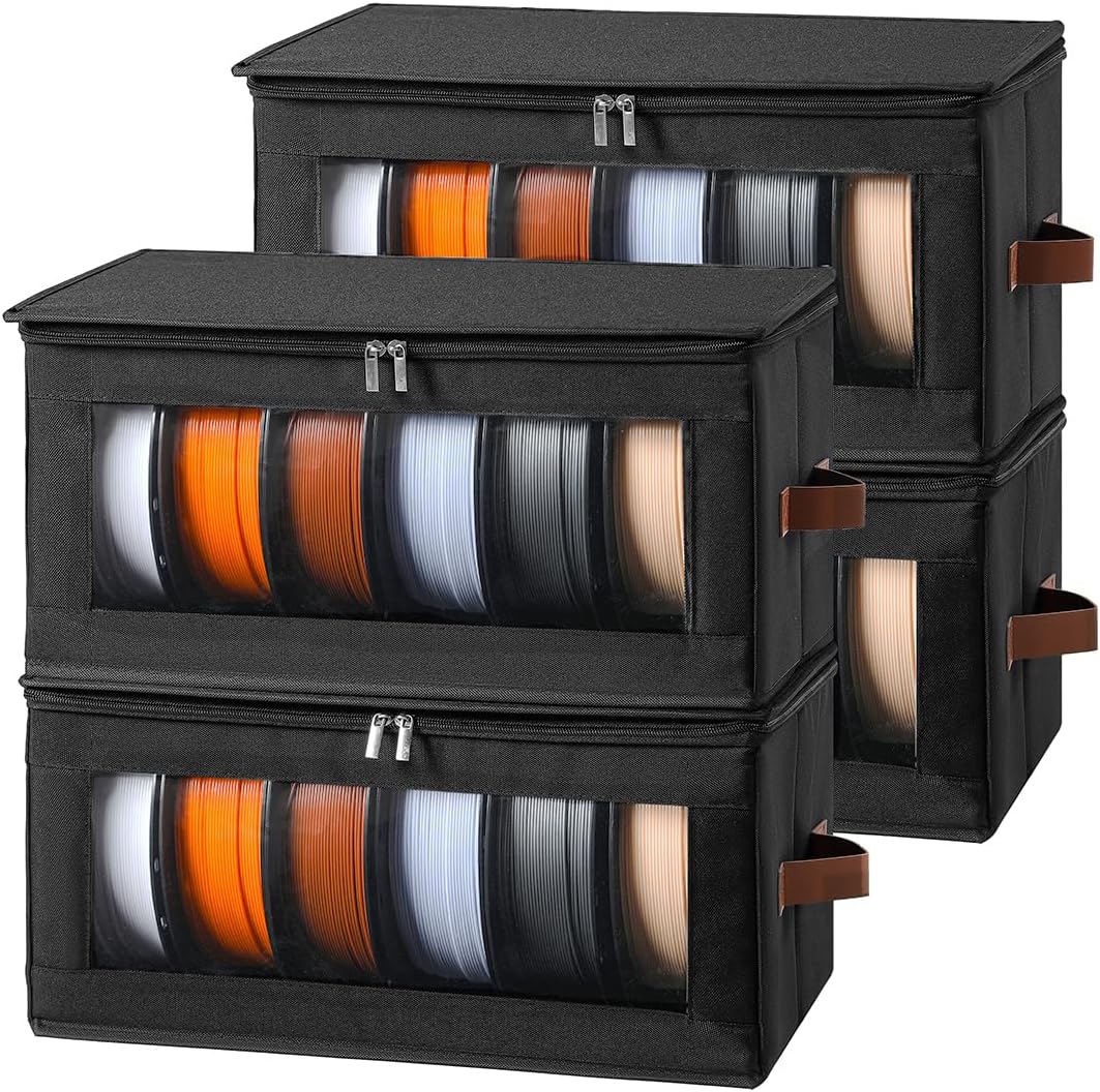 Qozary Filament Storage Box - 4 Pack 3D Printer Filament Storage Containers with Desiccants, Holds Up to 24 Rolls, 3D Printing Accessories Holder Rack for Home, Office Workshop, Studio