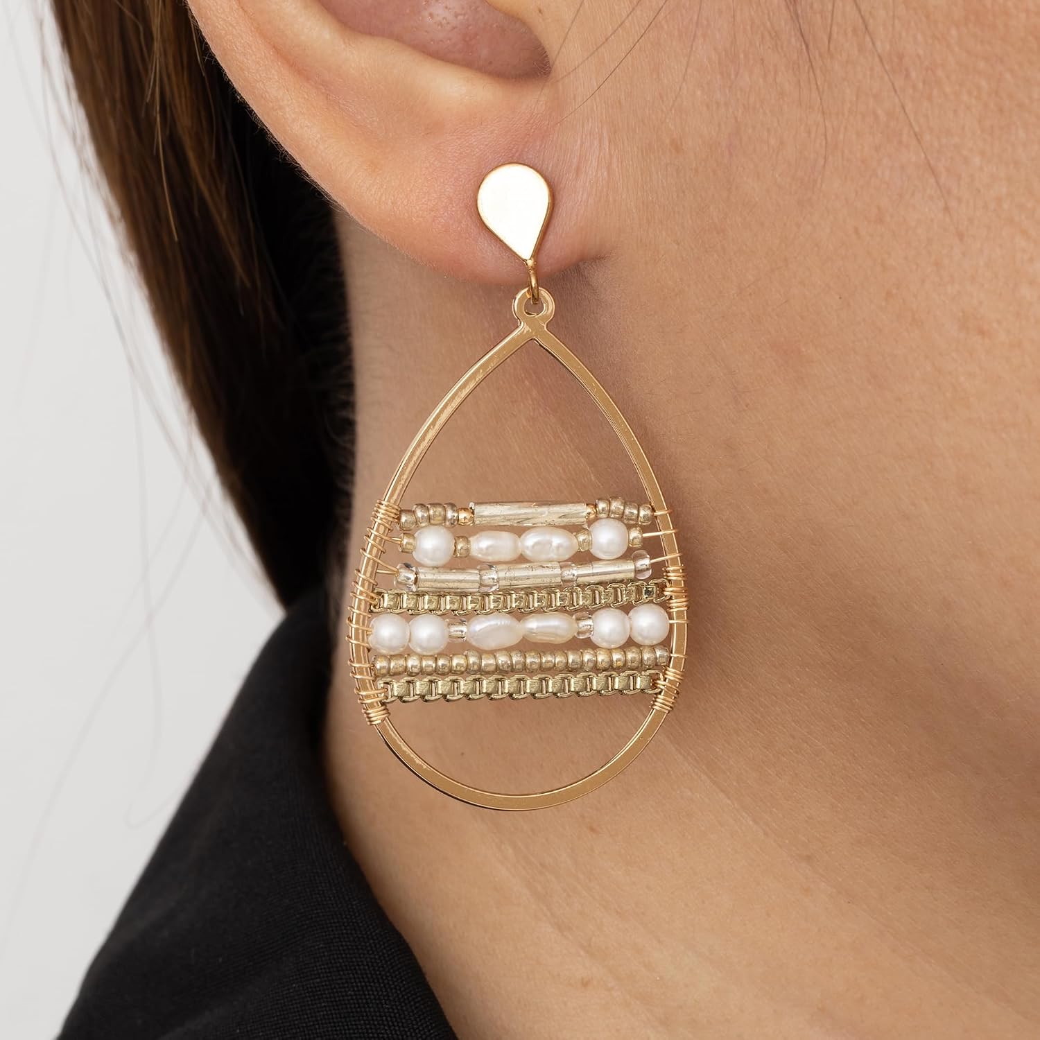Bohemian Teardrop Earrings with Layered Beads - Choice of Colors