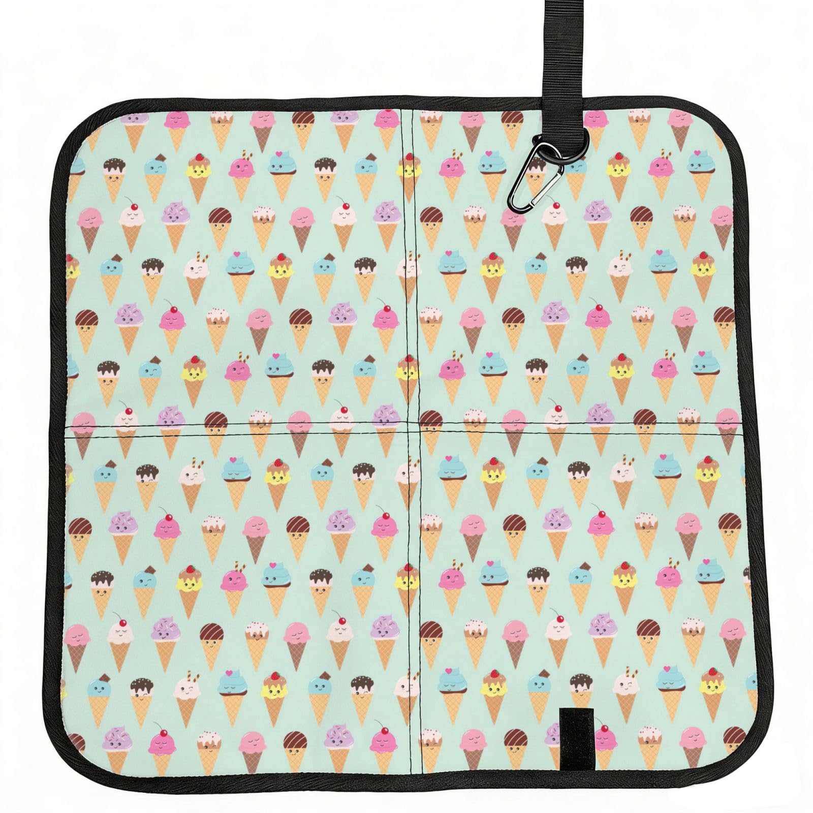 SDEGTHO Ice Cream Cones Printed Foldable Seat Pad with Closure, Lightweight Cushion for Airplane Travel Camping