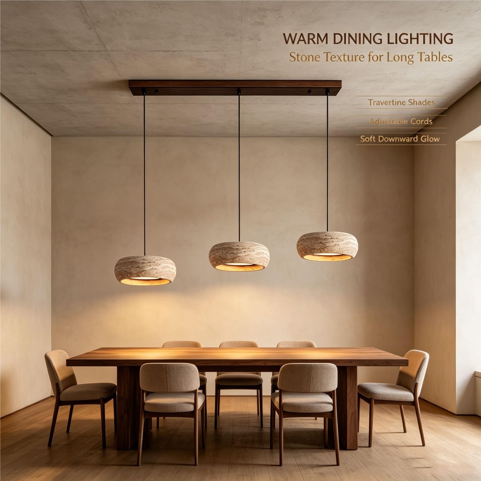 Lampada sospensione travertino 3 luci paralume pietra cavo regolabile | Lampada sospensione travertino 3 luci paralume pietra cavo regolabile design moderno minimale soffitto soggiorno camera