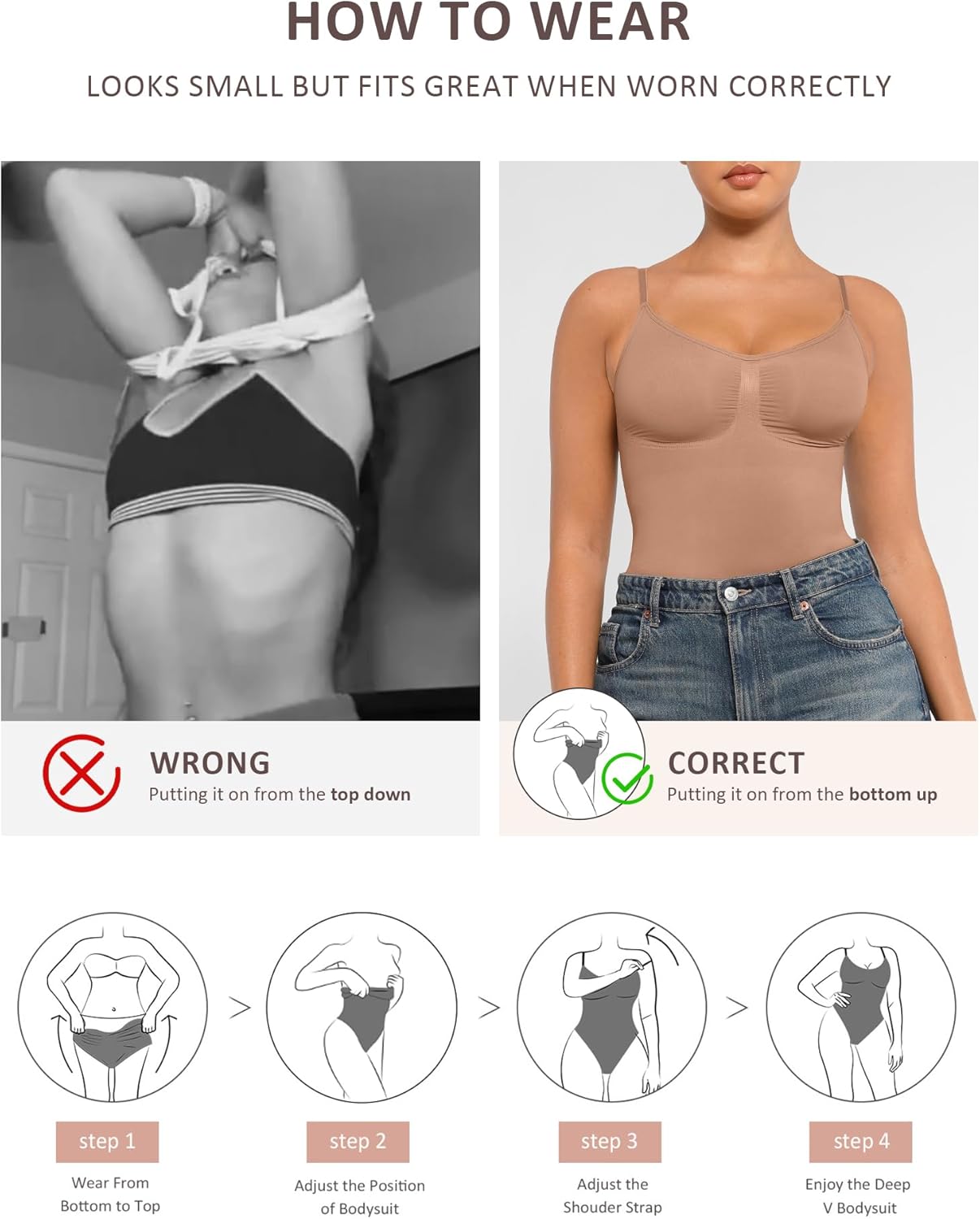 FeelinGirl Shapewear Tummy Control Bodysuit Seamless Body Shaper Shapewear Bodysuit for Women Brown M/L - Image 5