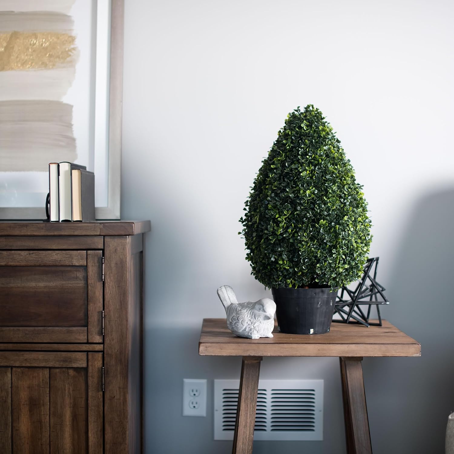 Vickerman 24" High X 12" Artificial Wide Boxwood Teardrop Shaped Bush - UV Resistant with Black Insertable Pot - Artificial Topiary for Outdoors - Topiary Trees - Faux Decorative Bush