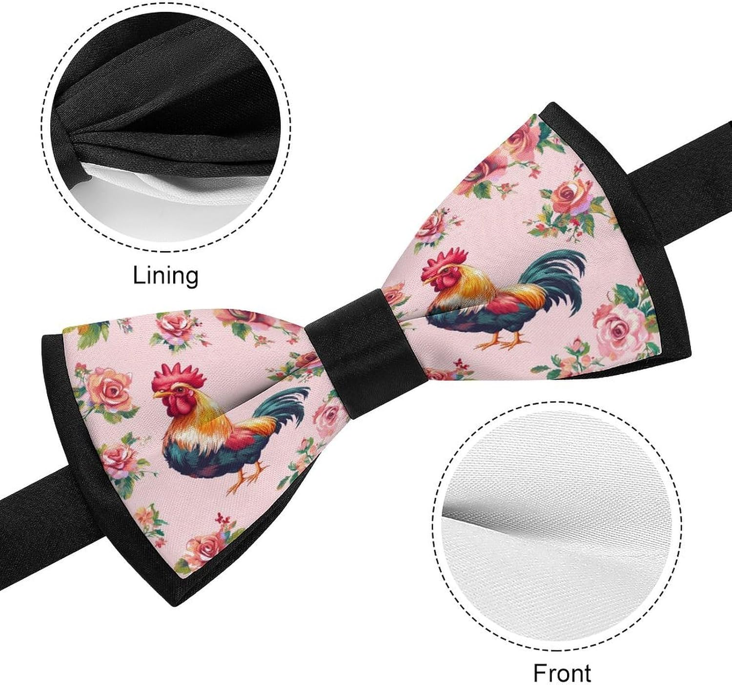 Rooster Chicken Flower Bow Ties for Men Fun Printed Pre Tied Adjustable Bowtie for Party Wedding
