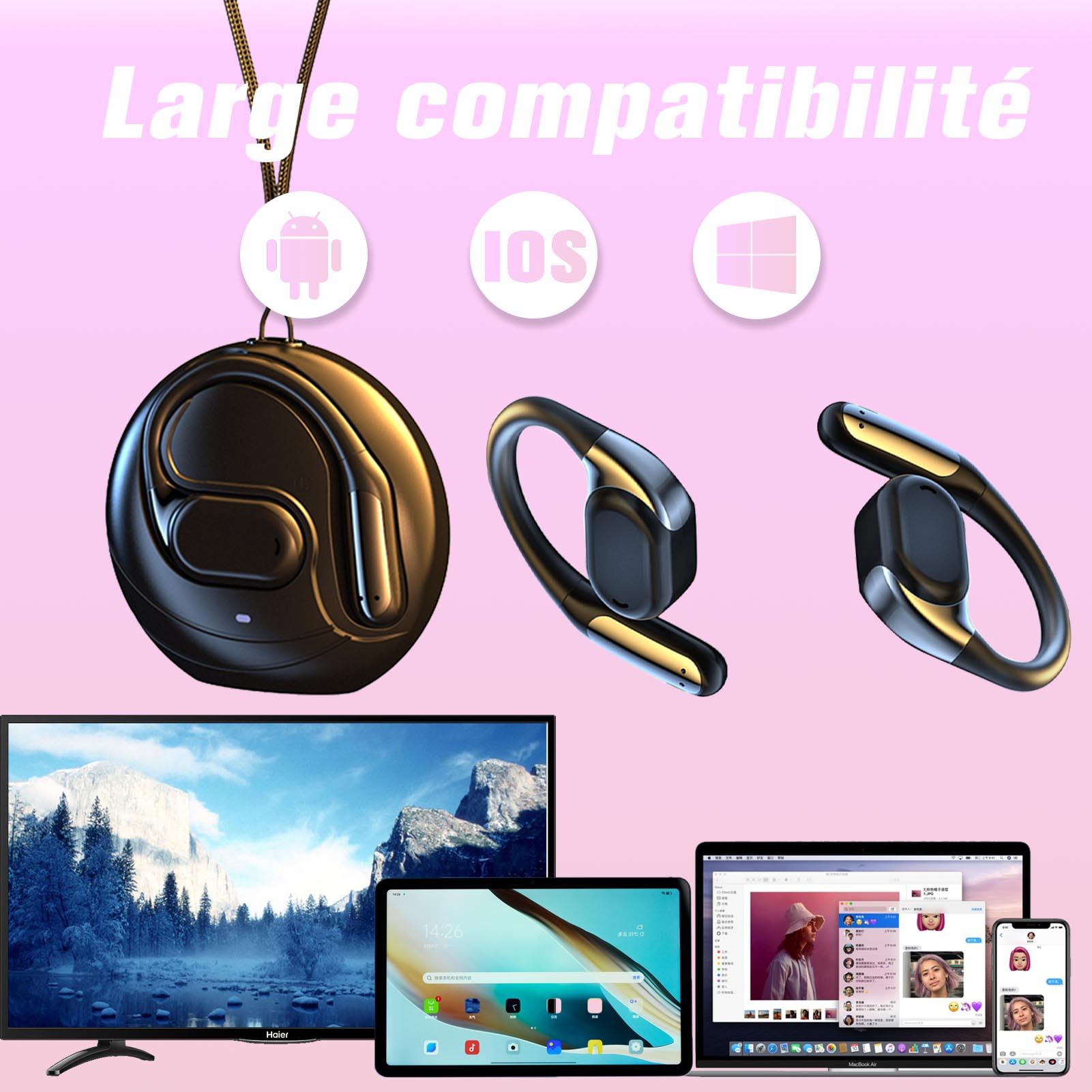 Écouteurs Bluetooth sans Fil Sport 2024 Écouteur Bluetooth 5.3 HiFi Stéréo Casque oreillette bluetooth sans-fil Running ecouteurs Ouverts auriculares bluetooth écouter USB-C Charge Rapide pour Gym
