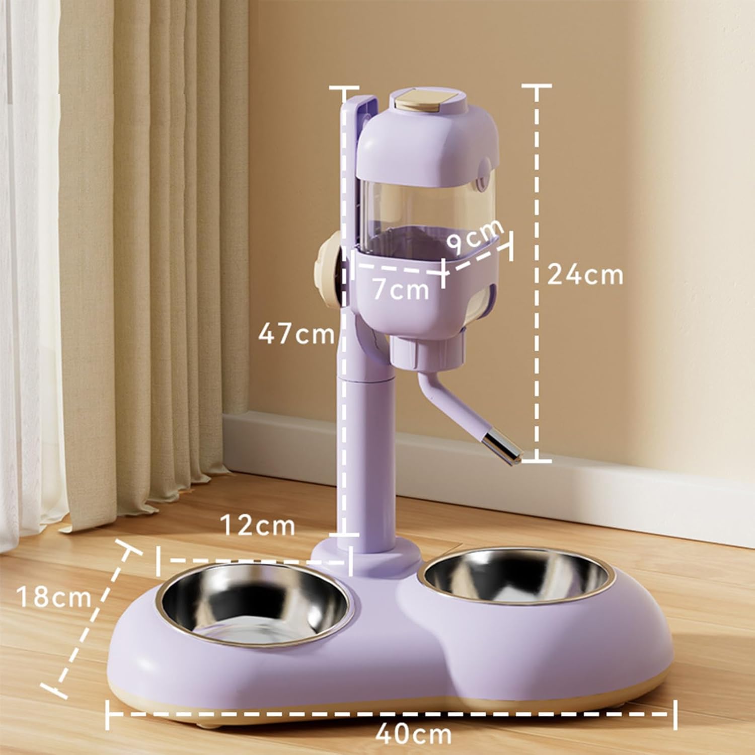 2 in 1 Dog Bowl Water Feeder for Pet Puppy Food Dispenser Easy to Height Adjustable Food Water Bowl