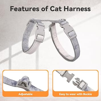 Lesypet Cat Harness and Leash Set, Escape Proof Harness for Outdoor Walking, Adjustable Harness with Leash for Small Medium Large Cats, Blue S
