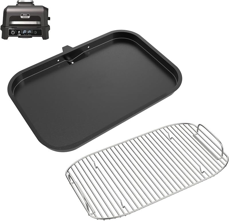 Griddle Plate for Ninja Pro Connect XL, Woodfire XL OG900 Rack Accessories | For ninja woodfire xl OG900/OG800/OG850/OG901/OG951/OG952 grill, griddle plate & rack for ninja woodfire grill xl, non-stick