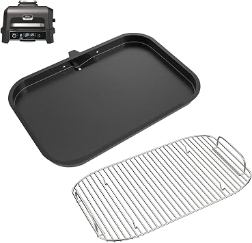 OG900 Griddle Pan and Rack for Ninja Woodfire XL OG800 & OG900 Series Grills Accessories, Non-Stick Flat Top Griddle Plate for Ninja OG951 OG850 OG952 XSKGRDPLT Pro Connect XL, Stainless Steel Rack