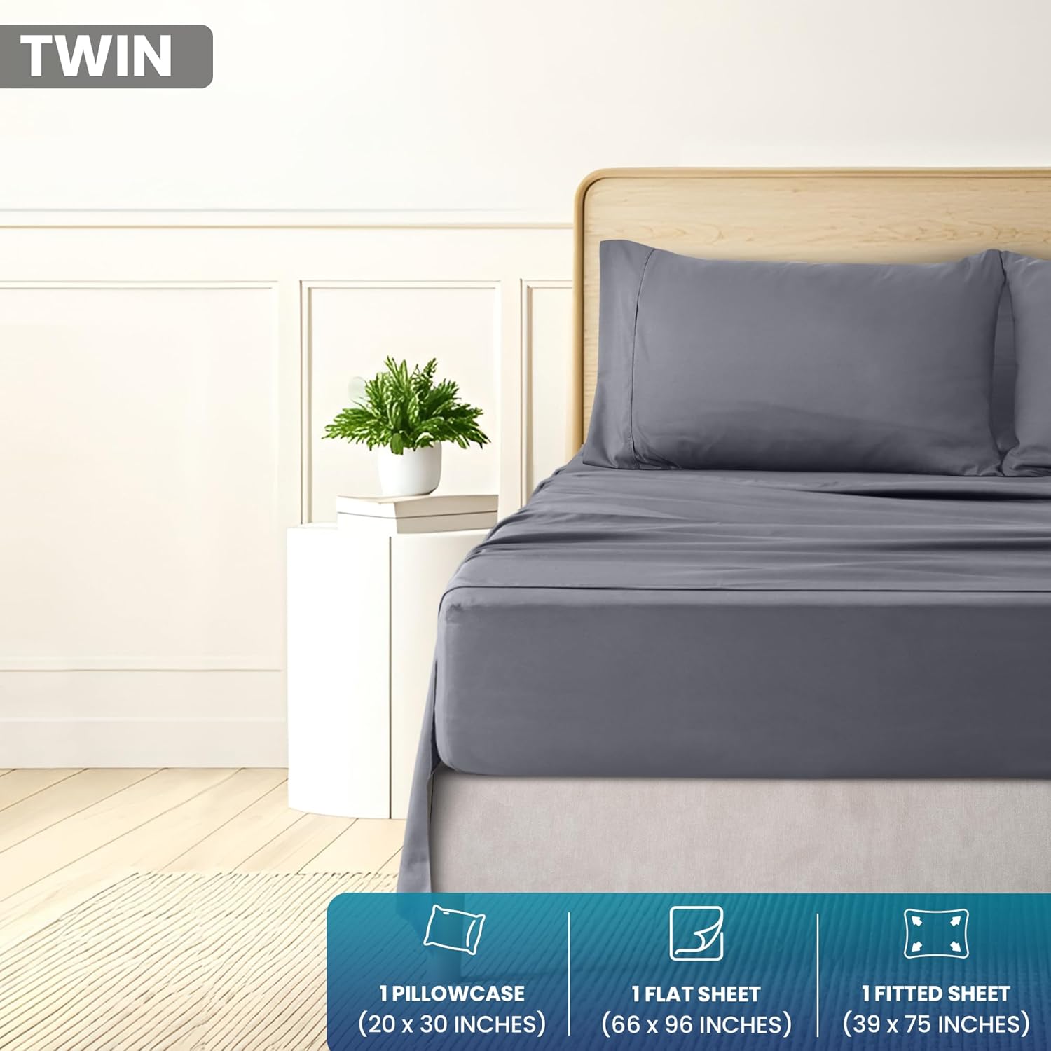 Utopia Bedding Twin Size 3 Piece Sheet Set - Brushed Microfiber - Soft Bed Sheets for Twin Size Bed Set - Includes 1 Fitted, 1 Flat, & 1 Pillow Case - Deep Pocket (Grey) - Image 2