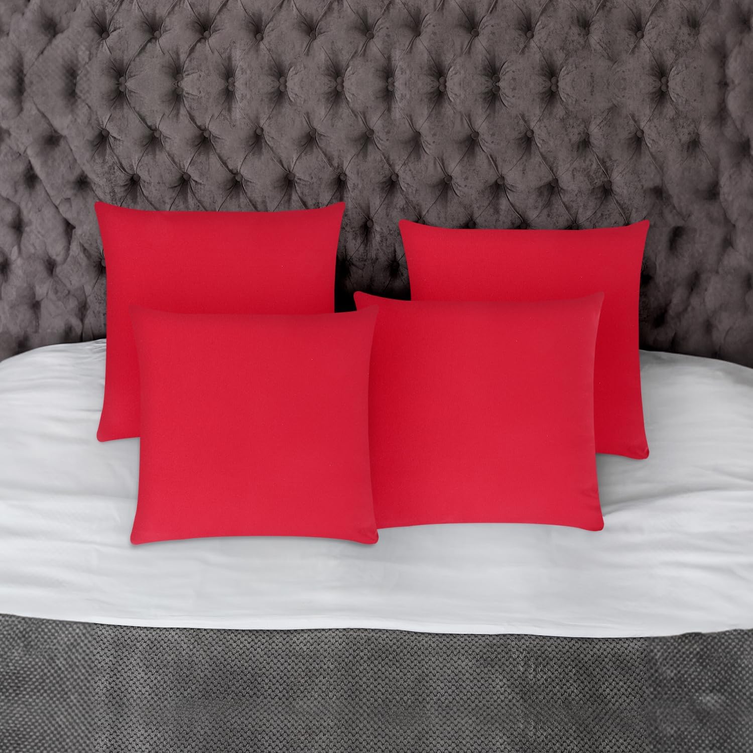 Covers & All Premium Square Throw Pillow Inserts with Covers Set of 4, 12 x 12 Inches Red, Decorative Cushions for Couch Sofa Home Decor Office Travel UV Resistant Waterproof Soft Cushions Pillows