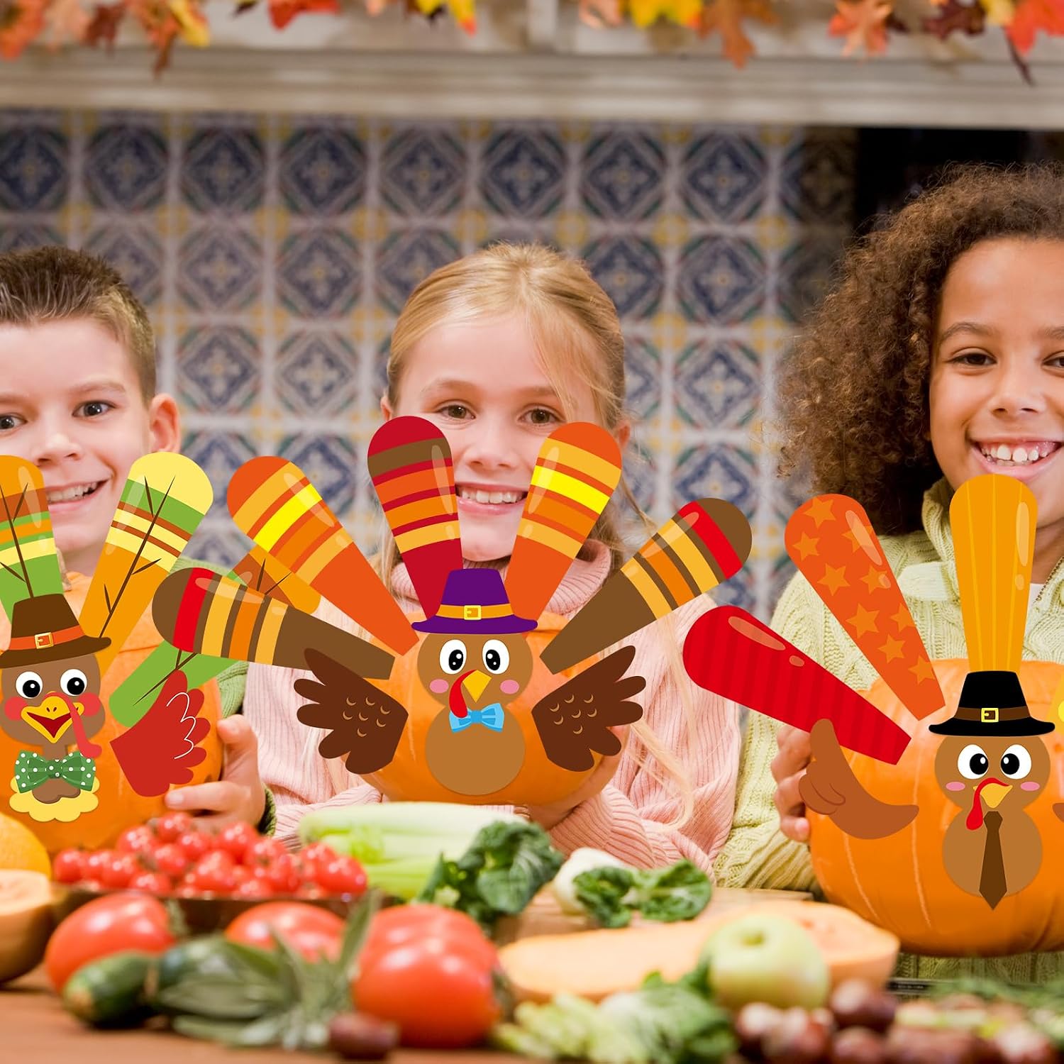 Fancy Land Thanksgiving Pumpkin Turkey Making Kit Turkey Pumpkins Decorating Kit for Holiday Party Decor Supplies 6Pcs