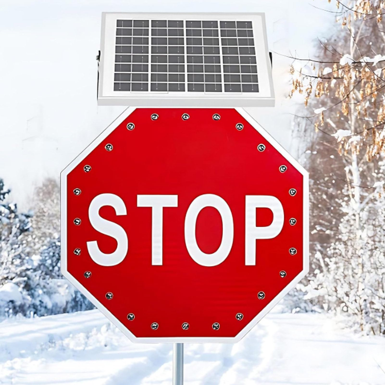 Migający znak stopu, ośmiokątny odblaskowy znak uliczny LED, zasilany energią słoneczną znak drogowy do dróg ekspresowych i kabin poboru opłat, metalowa konstrukcja 61 cm