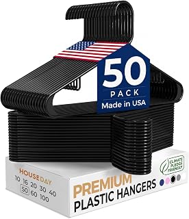 HOUSE DAY Black Plastic Hangers 50 Pack, Slim Space-Saving Clothes Hangers