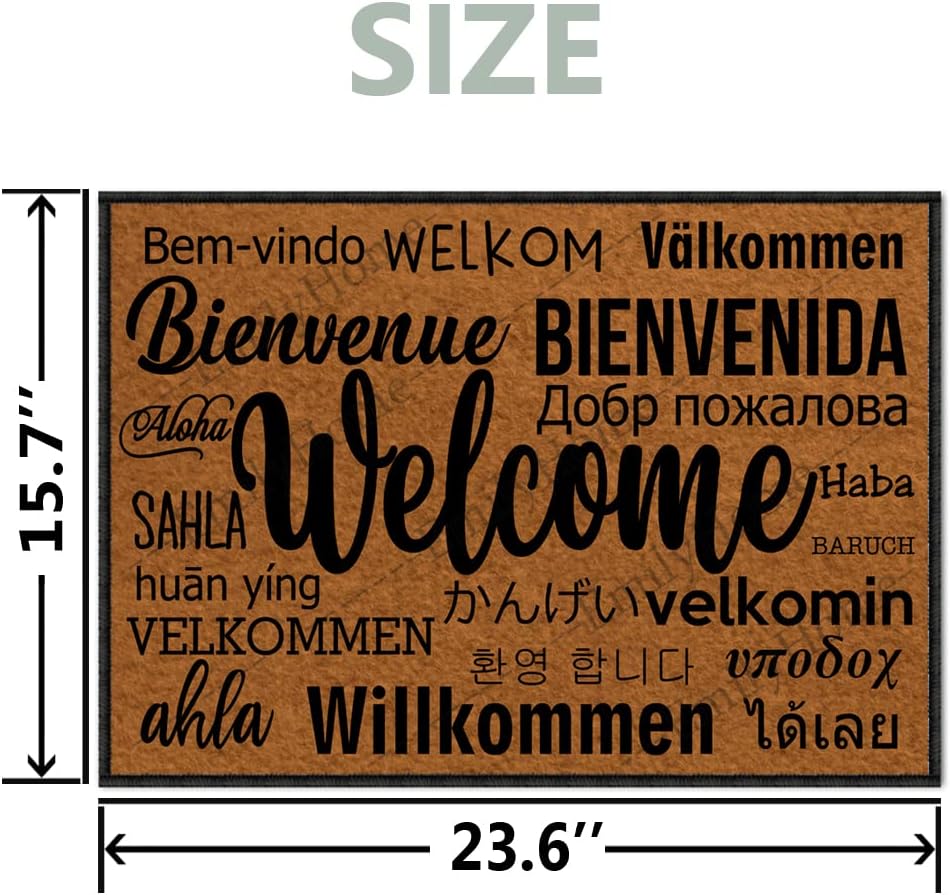 Front Door Mat Indoor Entrance Rugs Indoor, Welcome in Different Languages Summer Door Mat Doormat Outdoor Entrance Funny Door Mats 23.6X15.7 Inch