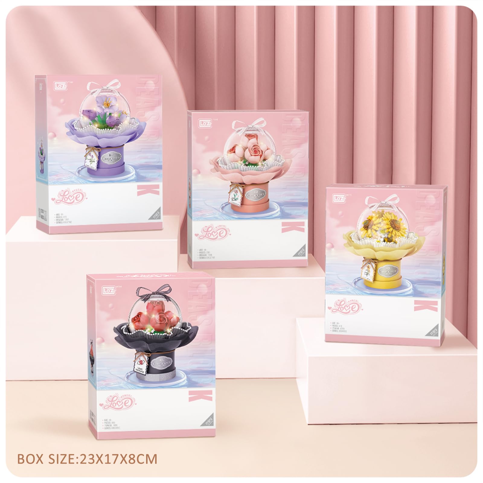 MEIEST Set di mattoncini da costruzione, simulazione con rosa, confezione regalo per San Valentino, bonsai, giocattolo per la casa (letame viola), 1951