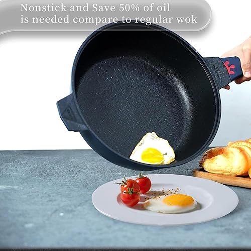 Vista 54 de TIBORANG Sartén antiadherente 8 en 1 multiusos de 11 pulgadas, 5 cuartos de galón, con tapa de vidrio, mango que se mantiene fresco, rejilla al