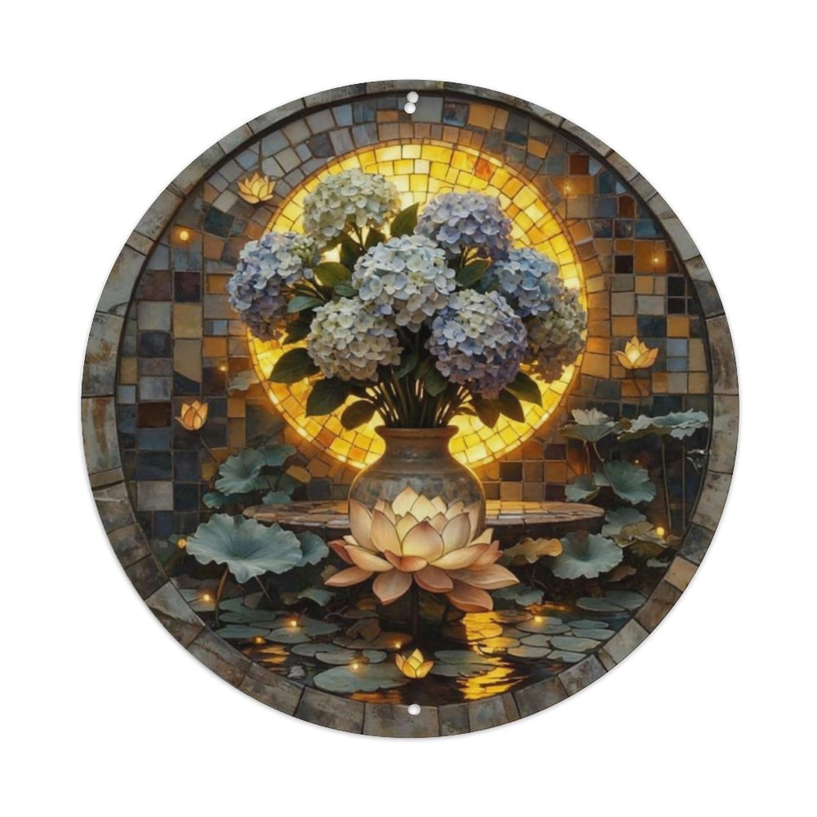 Hydrangea Bouquet Ceramic Vase Metal Tin Sign Plaque