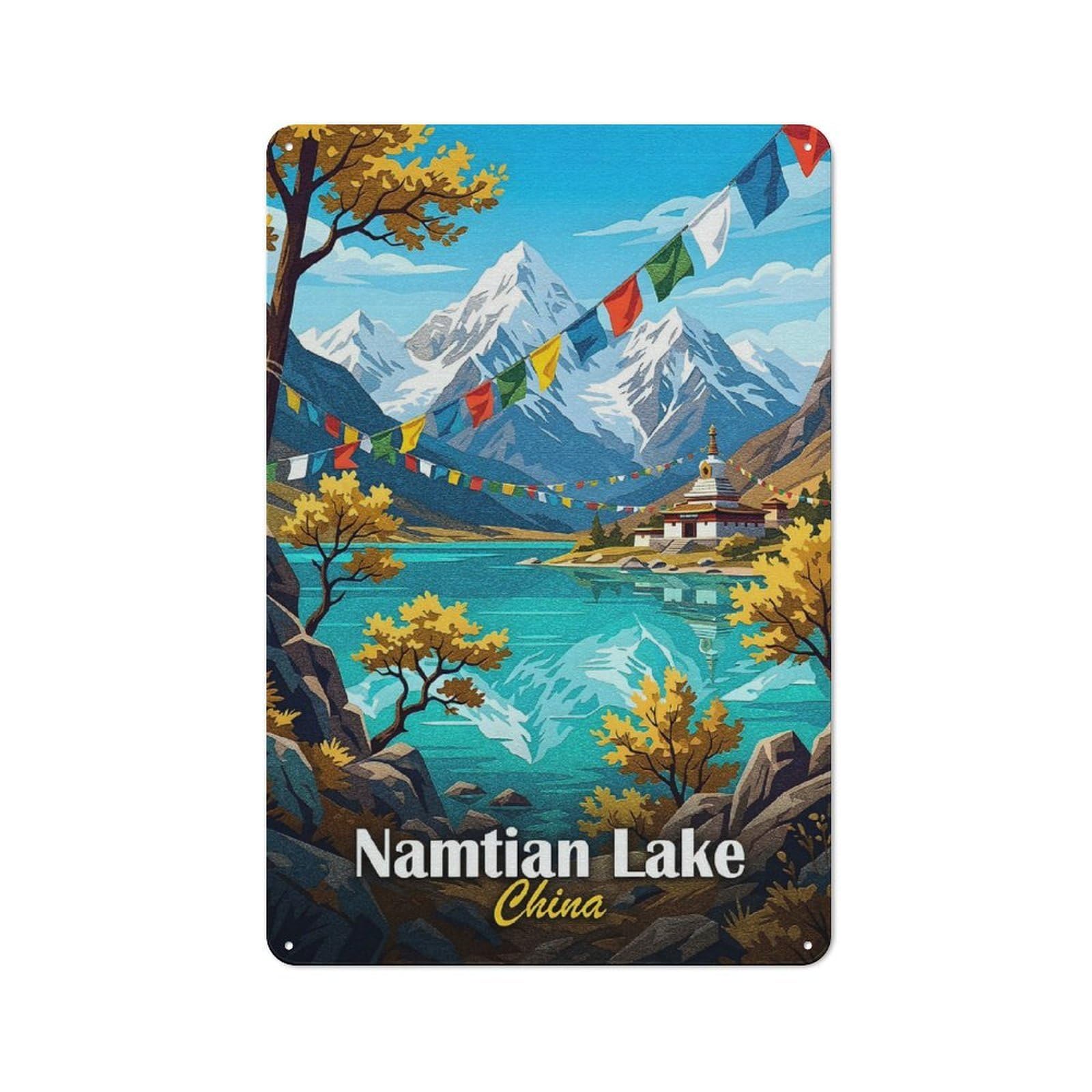 Junmoney Style-24 Namtian Lake, China Landscape Art Retro Metal Sign 30X20cm For Garage Or Workshop, With Clear Retro Wall Decor Character