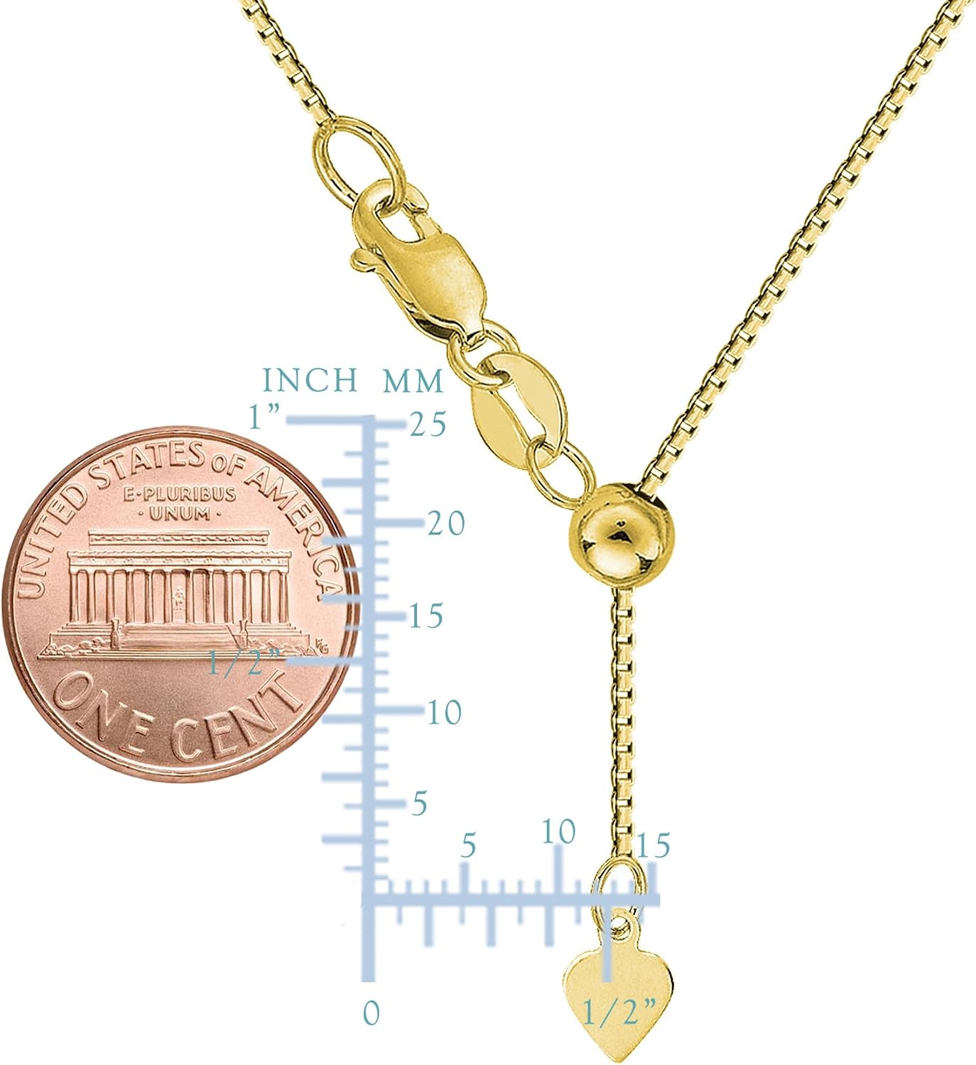 Jewelry Affairs 10k Yellow Real Gold Adjustable Box Link Chain Necklace, 0.7mm, 22"